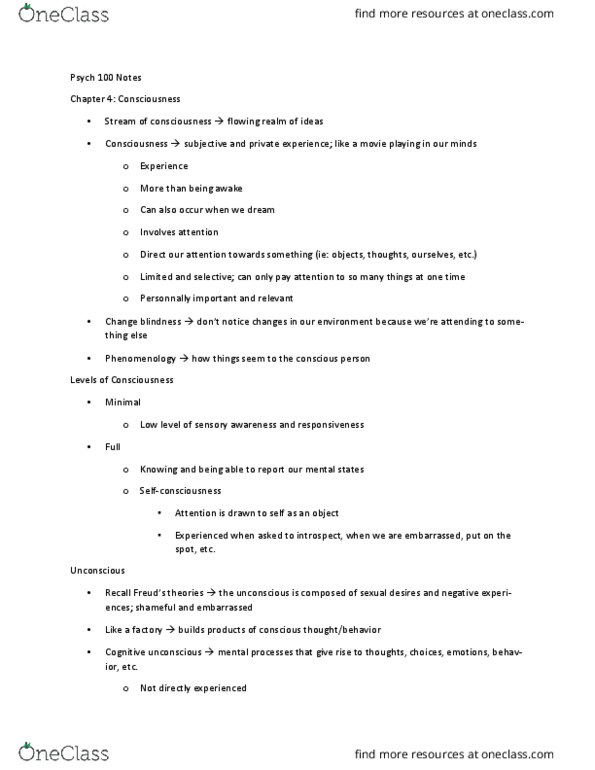 PSYC 100 Lecture Notes - Lecture 9: Nucleus Accumbens, Adderall, Circadian Rhythm thumbnail