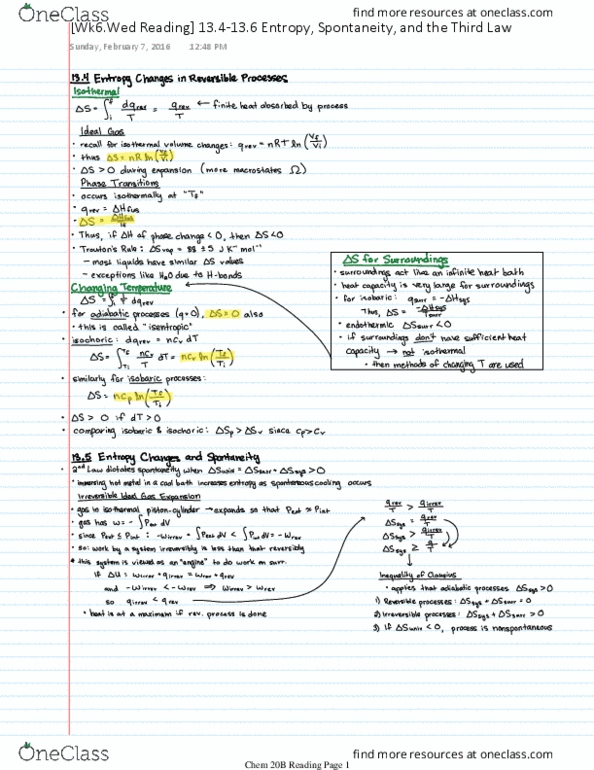 CHEM 20B Chapter Notes - Chapter 13.4-13.6: Thermodynamics thumbnail
