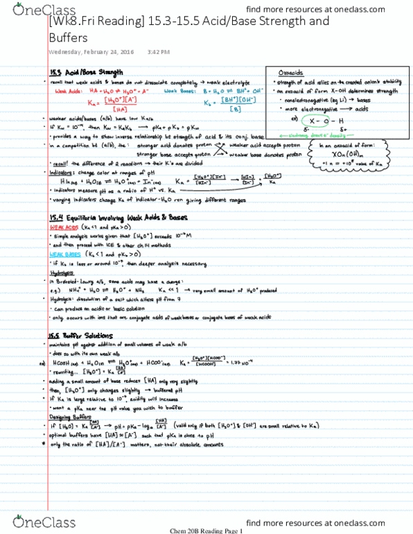 CHEM 20B Chapter 15.3-15.5: [Wk8.Fri Reading] 15.3-15.5 AcidBase Strength and Buffers thumbnail