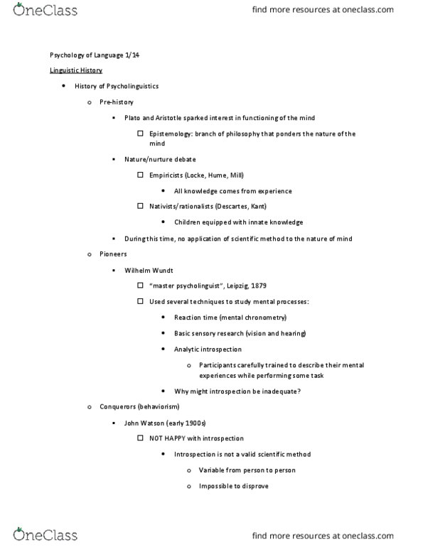 PSY 357 Lecture Notes - Lecture 1: Times New Roman, Word Formation, Wilhelm Wundt thumbnail