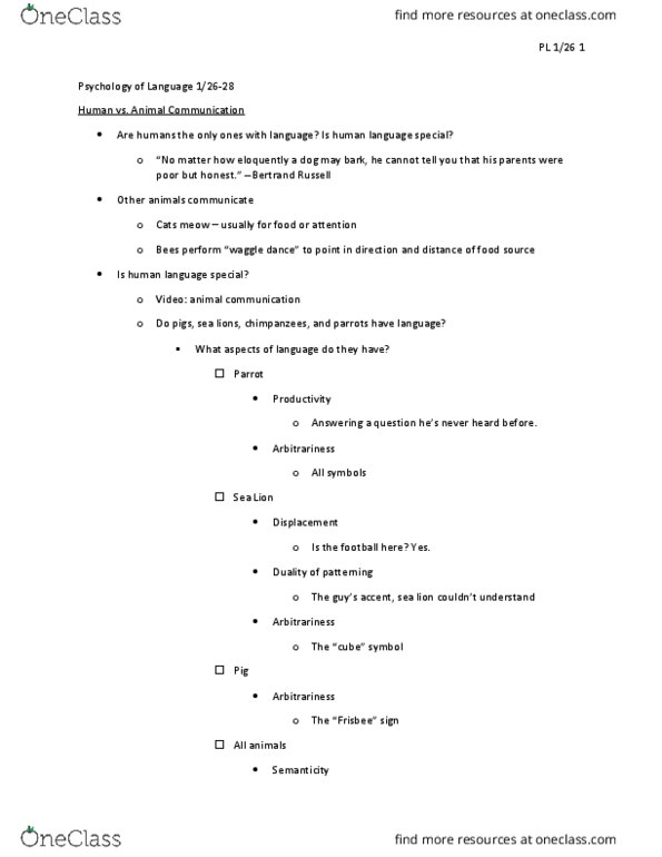 PSY 357 Lecture Notes - Lecture 4: Arbitrariness, Ray Jackendoff, Sign Language thumbnail