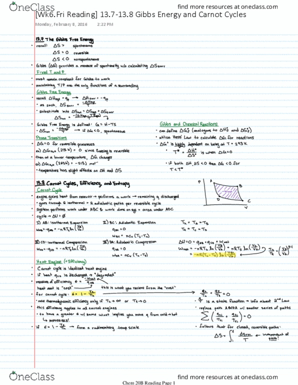 CHEM 20B Chapter 13.7-13.8: [Wk6.Fri Reading] 13.7-13.8 Gibbs Energy and Carnot Cycles thumbnail