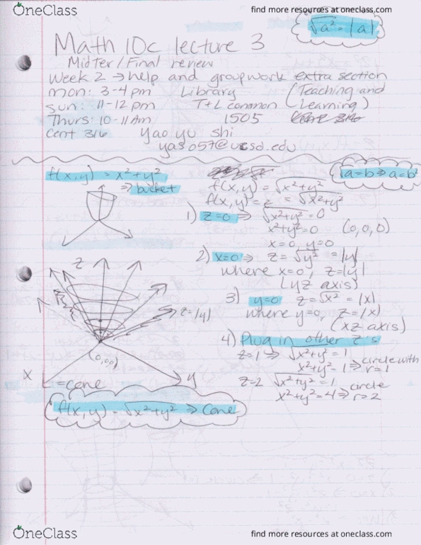 Class Notes for MATH 10C at University of California - San Diego (UCSD