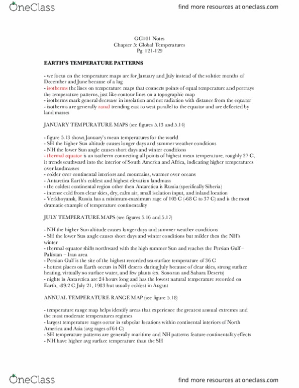 GG101 Chapter Notes - Chapter 5: Calm Air, Thermal Equator, Solar Irradiance thumbnail