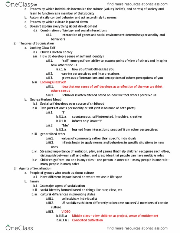 SOC-2010 Lecture Notes - Lecture 4: George Herbert Mead, Concerted Cultivation, Hidden Curriculum thumbnail