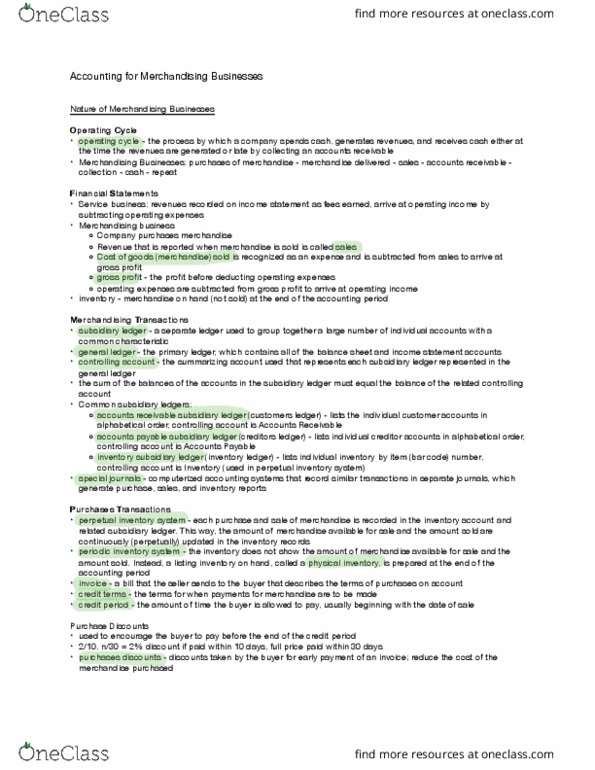 BMGT 220 Chapter 5: BGMT 220, Introduction to Accounting and Business, Chapter 5: Accounting for Merchandising Businesses, Textbook Notes thumbnail