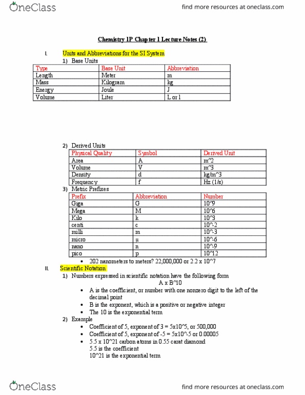 CHEM 1P Lecture Notes - Lecture 3: Scientific Notation, Abbreviation, Decimal Mark thumbnail