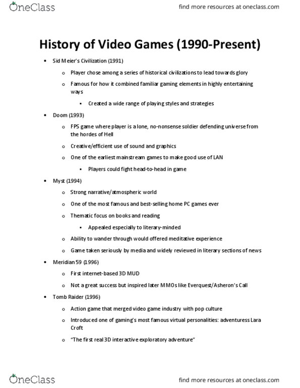 I&C SCI 60 Chapter Notes - Chapter 4: Grand Theft Auto Iii, Ultima Online, Video Game Industry thumbnail