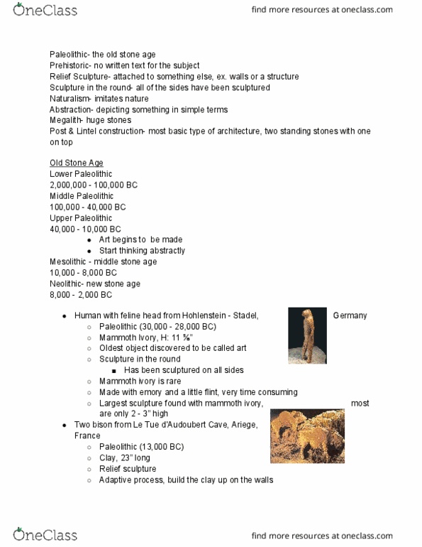 ART 155 Lecture Notes - Lecture 1: Upper Paleolithic, Lower Paleolithic, Stone Age thumbnail