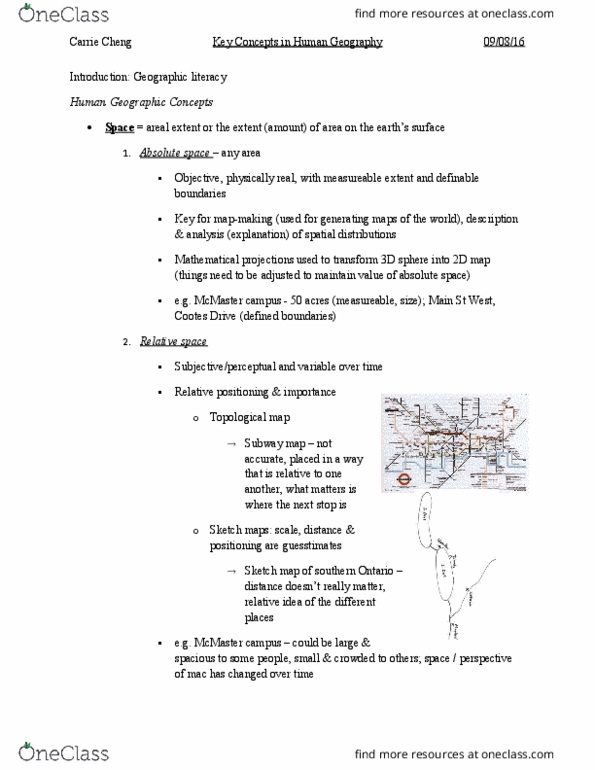 GEOG 1HB3 Lecture Notes - Lecture 3: Cootes Drive, Topological Map, Absolute Time And Space thumbnail