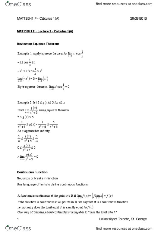 MAT135H1 Lecture Notes - Lecture 3: Squeeze Theorem, Function Composition, Phenomenon thumbnail