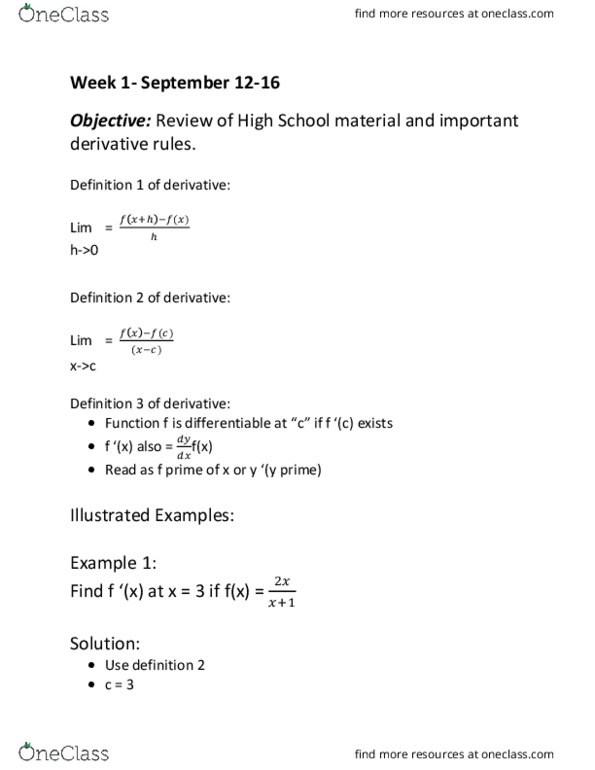 MATH 275 Lecture 3: Yousry Elsabrouty's Notes Week 1 Day 1 to and including 3, Fall 2016 thumbnail