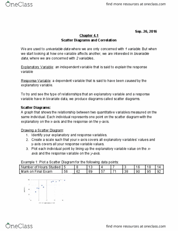 MATH 1F92 Lecture Notes - Lecture 8: Scatter Plot, Dependent And Independent Variables, Standard Deviation thumbnail