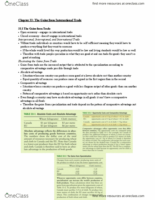 ECON 110 Chapter Notes - Chapter 33: Absolute Advantage, Comparative Advantage, Opportunity Cost thumbnail