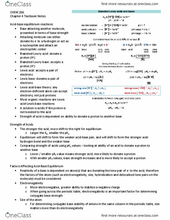 CHEM266 Chapter Notes - Chapter 4: Lone Pair, Conjugate Acid, Lewis Acids And Bases thumbnail