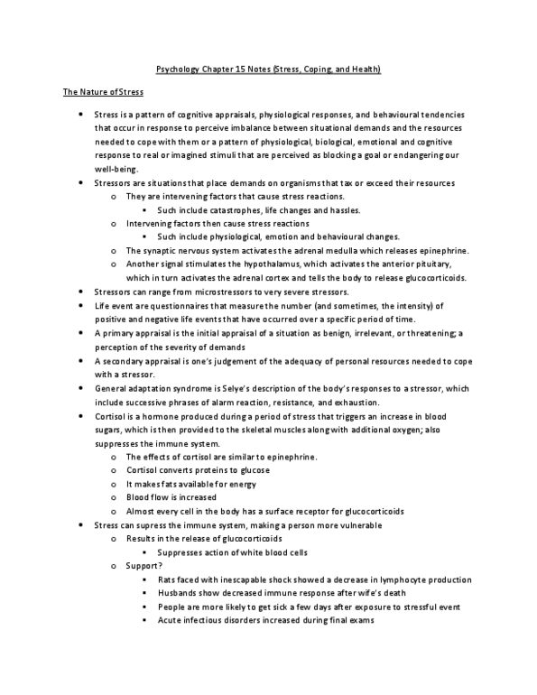 Psychology 1000 Chapter Notes - Chapter 15: Health Psychology, Multiple Exposure, Peptic Ulcer thumbnail