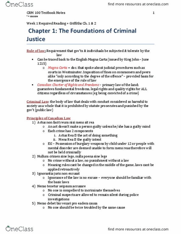 CRM 100 Chapter Notes - Chapter 1-3, 5 : Adversarial System, Evidence-Based Practice, Prosector thumbnail