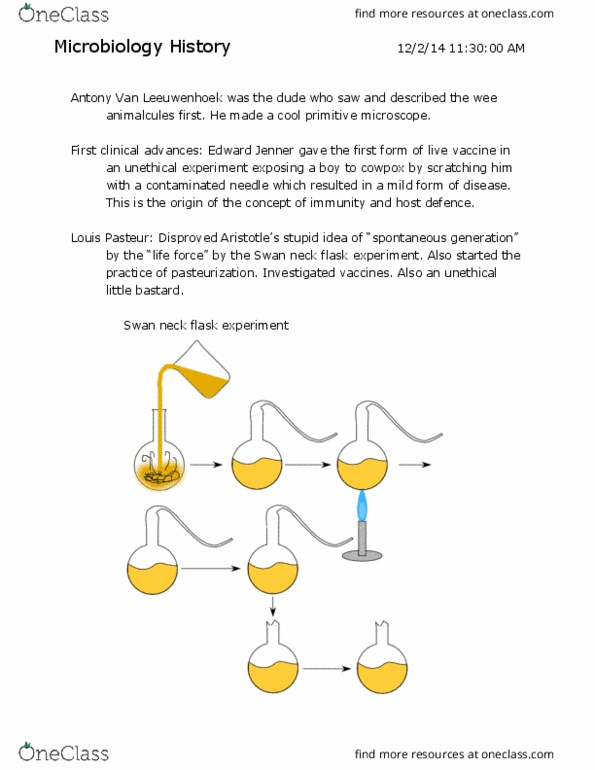 MICI 2100 Lecture Notes - Lecture 1: Antonie Van Leeuwenhoek, Louis Pasteur, Edward Jenner thumbnail