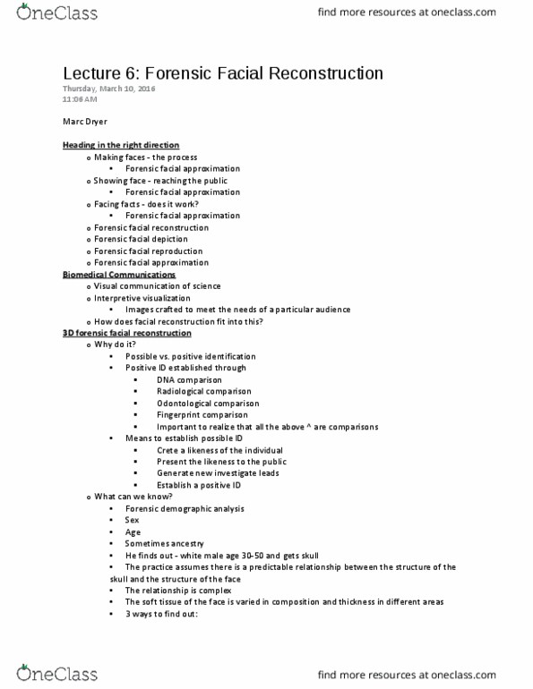 FSC239Y5 Lecture Notes - Lecture 30: Forensic Facial Reconstruction, Visual Communication, Missing Person thumbnail