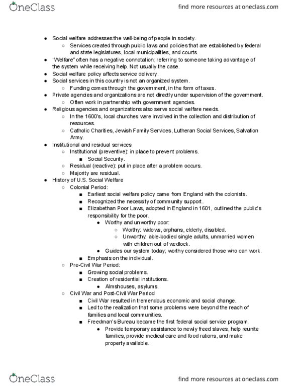 SLWK 201 Chapter Notes - Chapter 2: Charity Organization Society, Social Work, Settlement Movement thumbnail