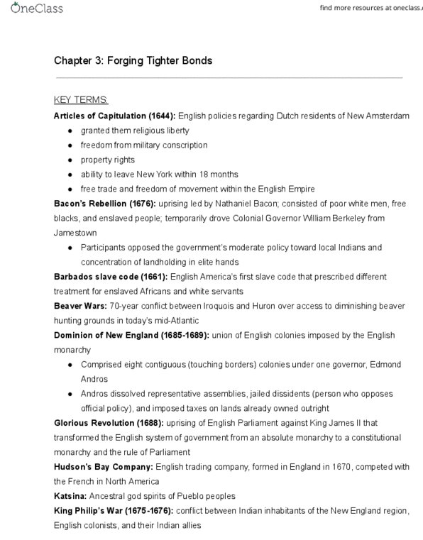 HIST 201 Chapter Notes - Chapter 3: Royal African Company, Massachusetts Bay Colony, Beaver Wars thumbnail