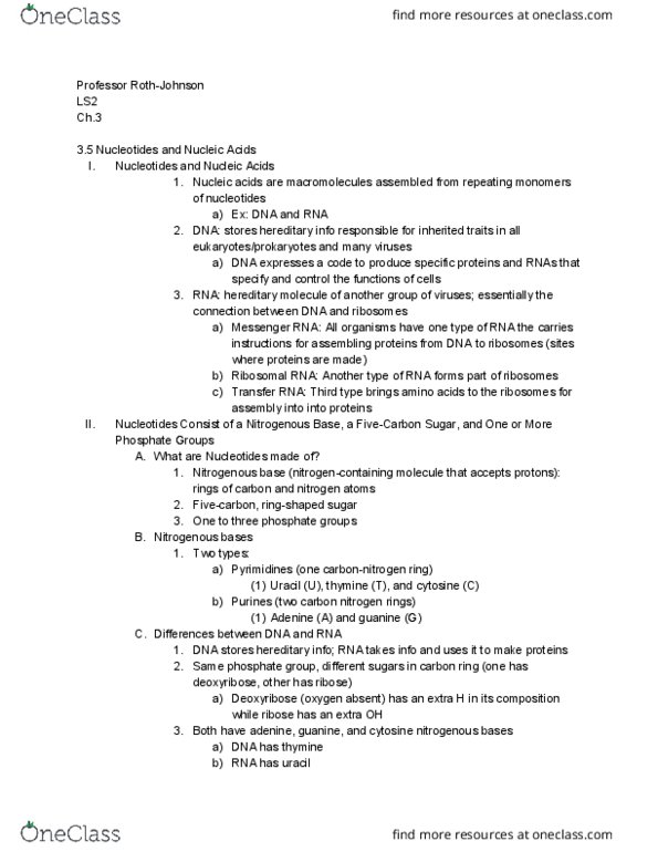 LIFESCI 2 Chapter Notes - Chapter 3.5: Guanosine Triphosphate, Ribosomal Rna, Messenger Rna thumbnail