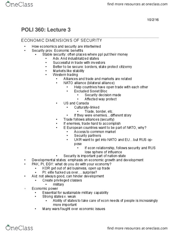 POLI 360 Lecture Notes - Lecture 3: Economic Sanctions, Mercantilism, Security Studies thumbnail