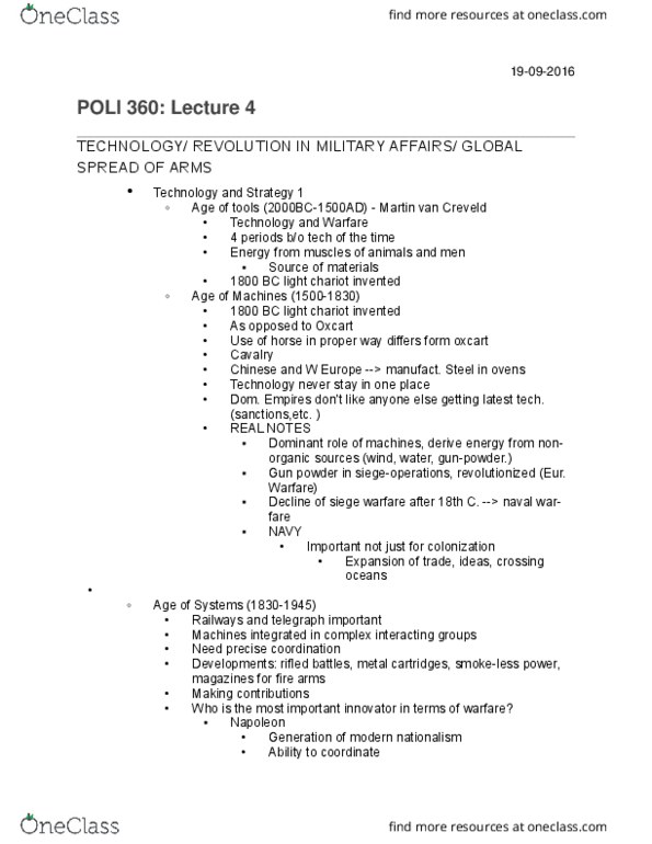 POLI 360 Lecture Notes - Lecture 4: Asymmetric Warfare, Western Europe, Cybernetics thumbnail