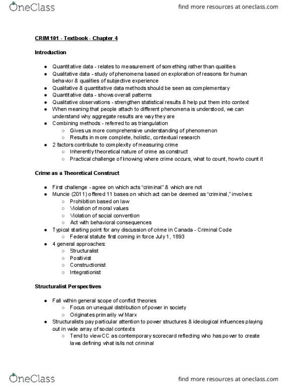 CRIM 101 Chapter Notes - Chapter 4: General Social Survey, Qualitative Property, Conflict Theories thumbnail