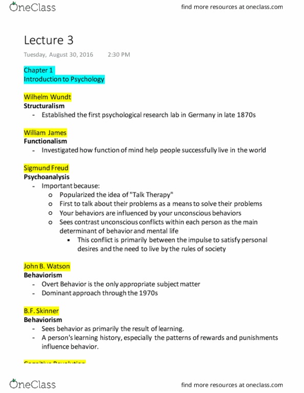 PSCH 100 Lecture Notes - Lecture 3: Wilhelm Wundt, Sigmund Freud, Psychoanalysis thumbnail