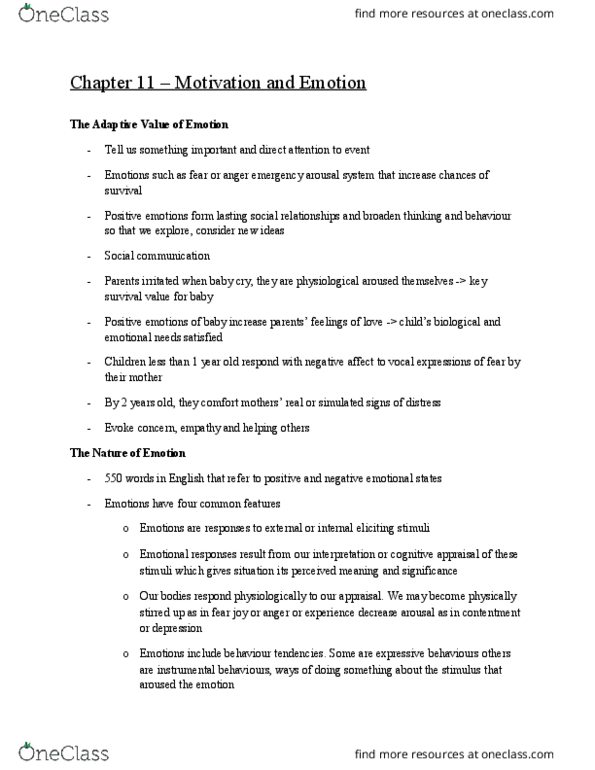 Psychology 1000 Chapter Notes - Chapter 11: Cerebral Cortex, Limbic System, Autonomic Nervous System thumbnail