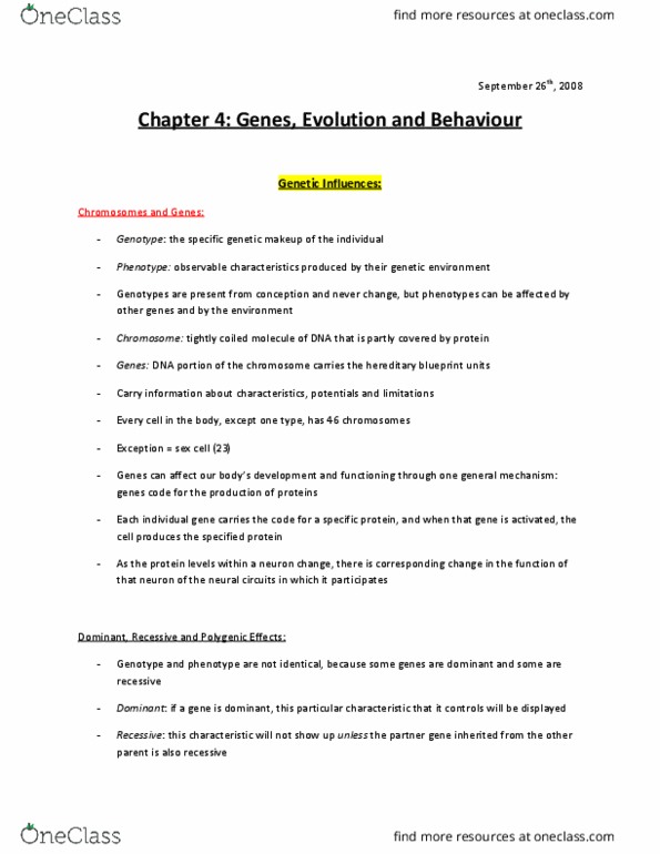 Psychology 1000 Chapter Notes - Chapter 4: Twin, Gene Knockout, Phenotypic Trait thumbnail
