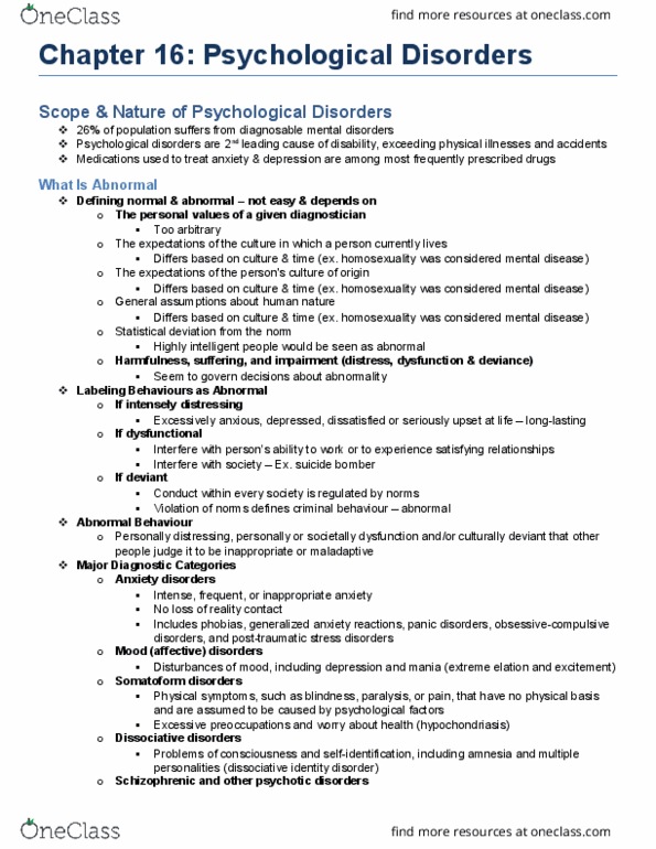 Psychology 1000 Chapter Notes - Chapter 16: Generalized Anxiety Disorder, Panic Disorder, Anxiety Disorder thumbnail