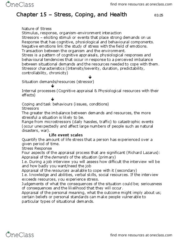 Psychology 1000 Chapter Notes - Chapter 15: Posttraumatic Stress Disorder, Sympathetic Nervous System, Adrenal Gland thumbnail