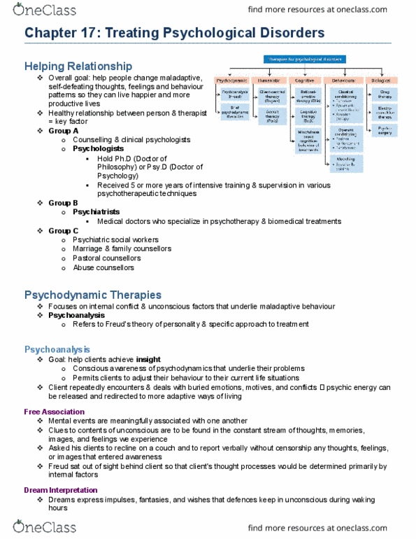 Psychology 1000 Chapter Notes - Chapter 17: Aversion Therapy, Exposure Therapy, Cognitive Therapy thumbnail