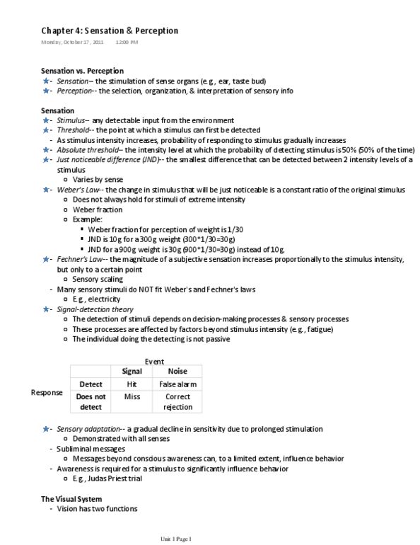 PSYC 2510 Chapter Notes - Chapter 4: Lateral Geniculate Nucleus, Cochlea, Receptive Field thumbnail