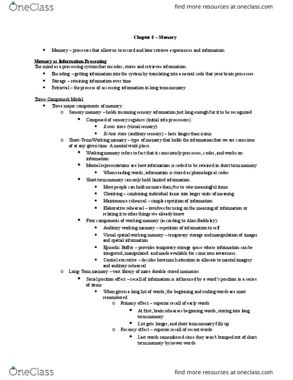 Psychology 1000 Chapter Notes - Chapter 8: Semantic Memory, Long-Term Memory, Artificial Neural Network thumbnail