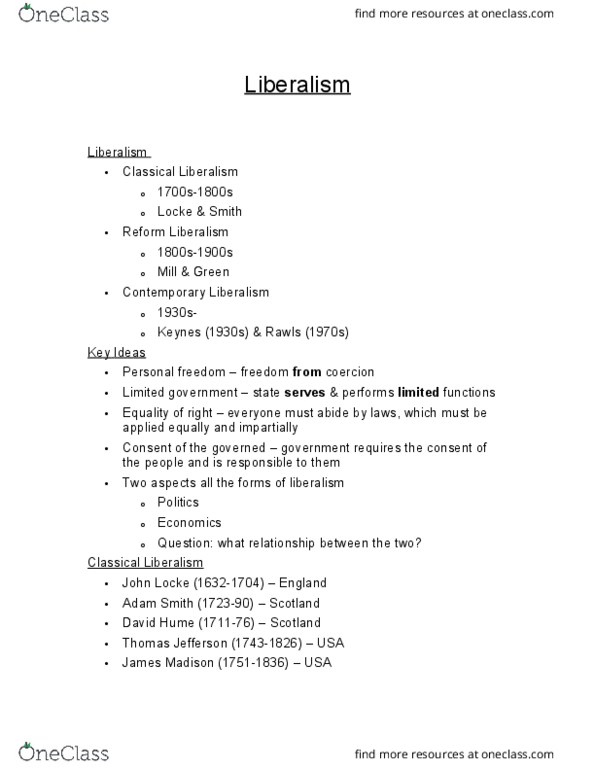 Political Science 1020E Lecture Notes - Lecture 15: Natural And Legal Rights, Social Contract, Negative Liberty thumbnail