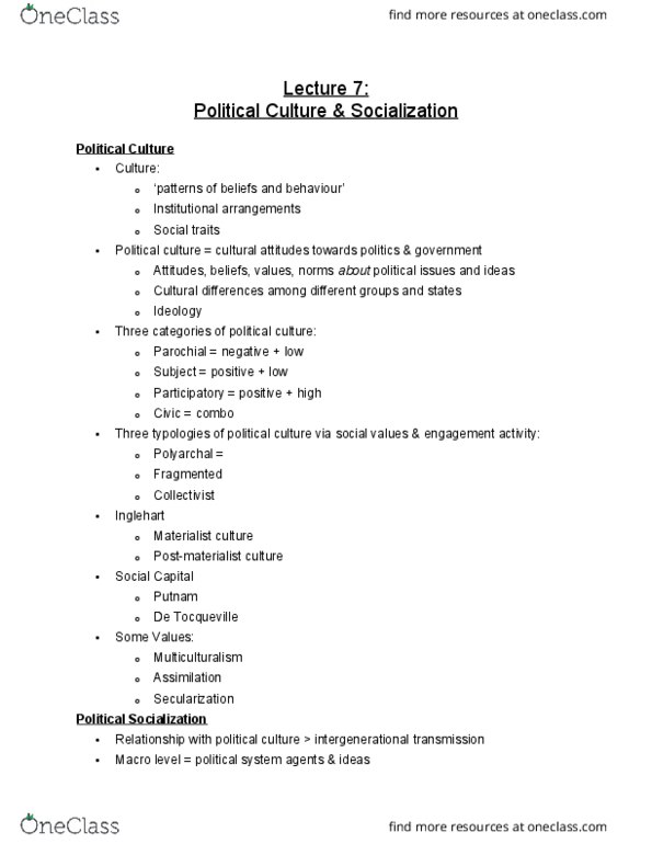 Political Science 1020E Lecture Notes - Lecture 7: Alexis De Tocqueville thumbnail