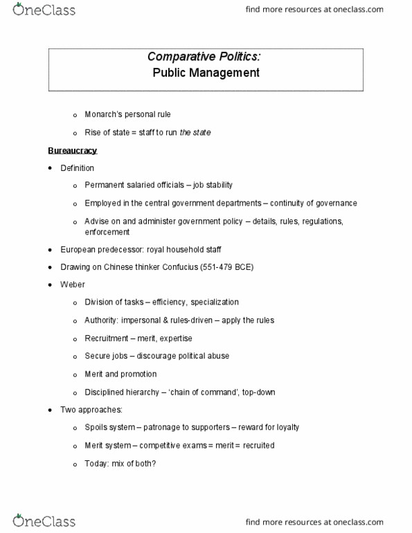 Political Science 1020E Lecture Notes - Lecture 13: Personal Rule, Merit System, New Public Management thumbnail
