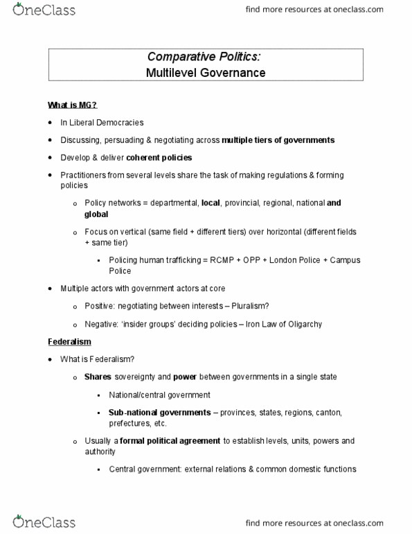 Political Science 1020E Lecture Notes - Lecture 14: Cooperative Federalism, Dual Federalism, Ethnic Federalism thumbnail