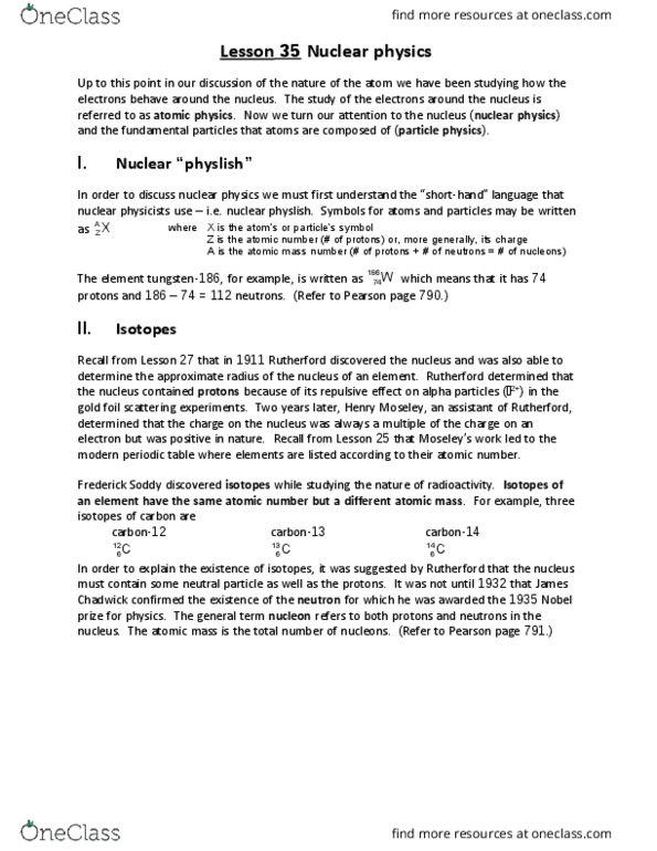 Political Science 1020E Lecture Notes - Lecture 35: Oxygen-17, Nuclear Reaction, Kilogram thumbnail