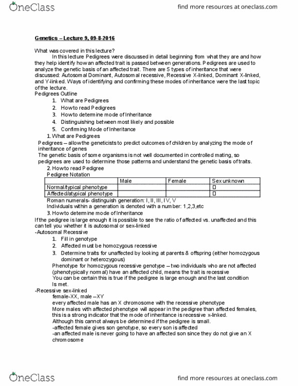 BIOL 3300 Lecture Notes - Lecture 9: Chromosome, Y Chromosome, Penetrance thumbnail