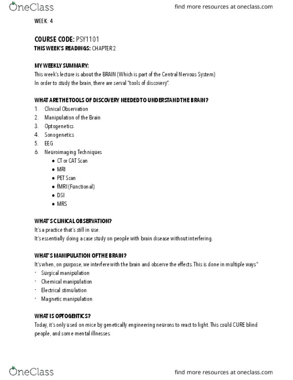 PSY 1101 Lecture Notes - Lecture 6: Optogenetics thumbnail