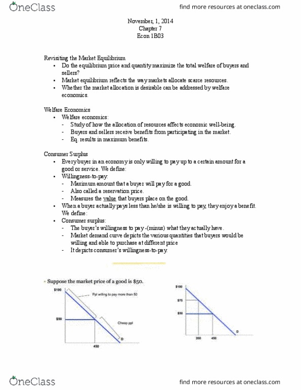 ECON 1B03 Lecture Notes - Lecture 7: Economic Surplus, Demand Curve, Reservation Price thumbnail