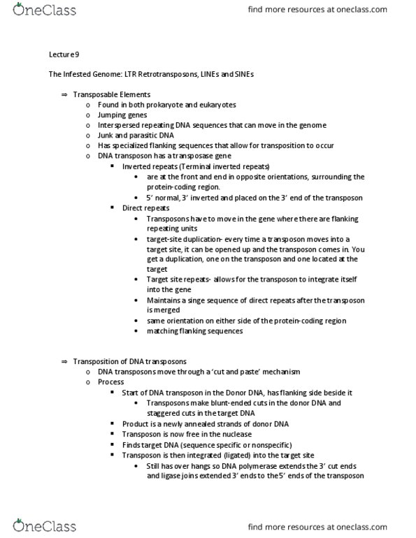 BIOL 200 Lecture Notes - Lecture 9: Transposable Element, Transposase, Prokaryote thumbnail