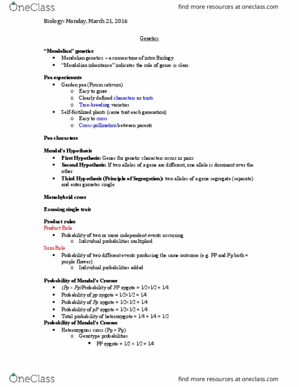 BIOL 1000 Lecture Notes - Lecture 22: Eye Color, Meiosis, Dihybrid Cross thumbnail