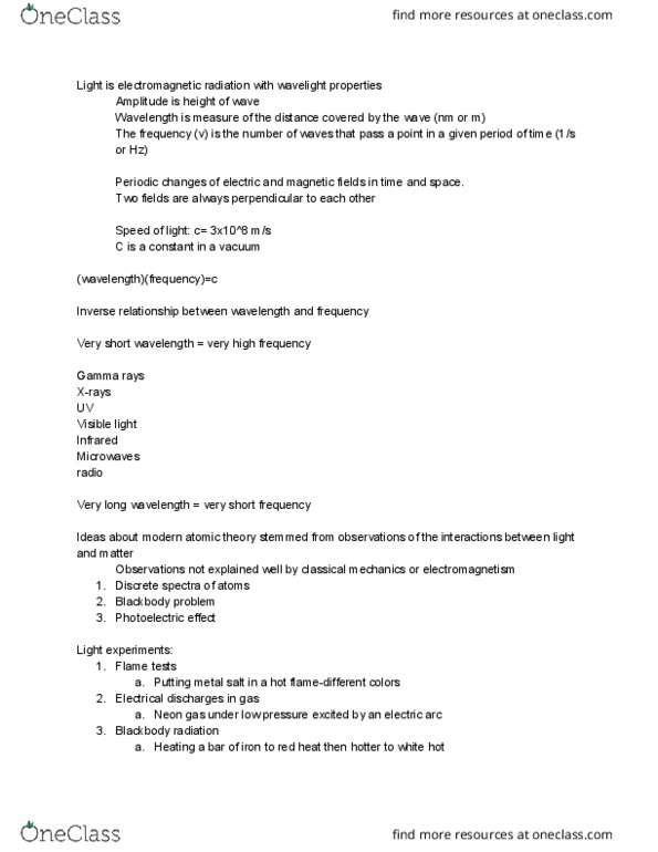 CH 301 Lecture Notes - Lecture 7: Principal Quantum Number, Rydberg Formula, Azimuthal Quantum Number thumbnail