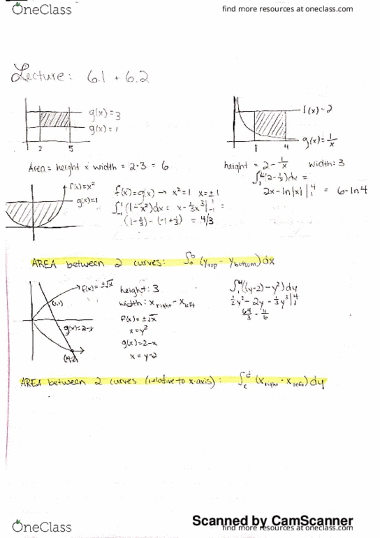 MATH 20B Lecture 4: 6.1 Area Between 2 Curves & 6.2 Setting up Integrals: Volume, Density, Average Value thumbnail
