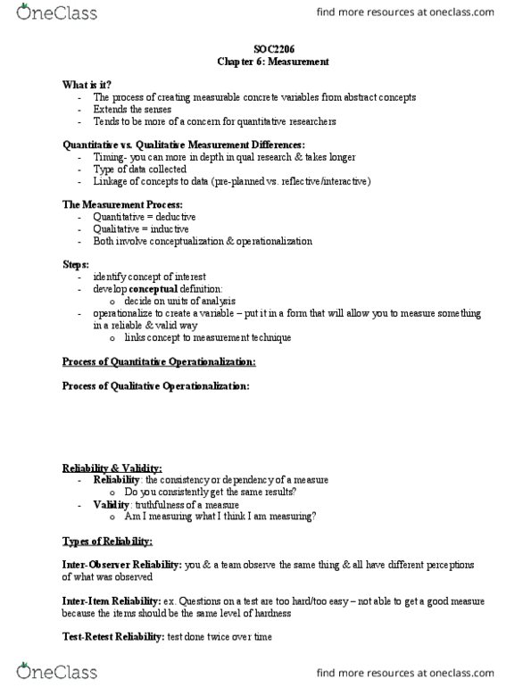 Sociology 2206A/B Lecture Notes - Lecture 4: Predictive Validity, Likert Scale, Guttman Scale thumbnail